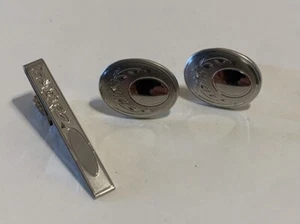 Vintage 925 Sterling Silber Manschettenknöpfe & Krawattenklammer CZ Akzent gravierbar Geschenk - Bild 1 von 6