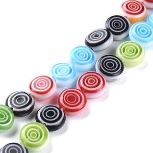 50pc/Strd 8mm Pony Colorful Flat Round with Swirl Handmade Lampwork Beads Spacer - Picture 1 of 3