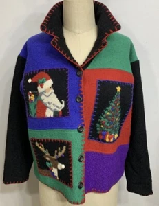 Sweater 100% Wool Vintage Jacket Christmas Embroidered Medium - Picture 1 of 11