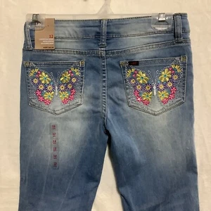 Lee Jeans Convertible Skinny Stretch Adjustable Embroidered Flowers Girls SZ 12 - Picture 1 of 11