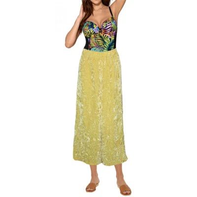 WEEKDAY Vintage Crash Samt 7/8 Hose Weites Bein Hosenrock Senf Gelb NEU Gr.38 40 - Bild 1 von 3