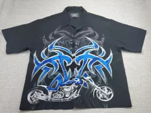 CHROME EAGLE Shirt Mens XL Button Up Hawaiian Flames Biker Chopper Retro 90s Y2K - Picture 1 of 12