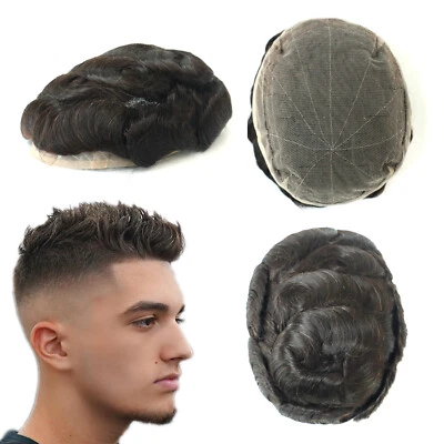 Mens Toupee Human Hair Replacement System All French Lace Dark Brown Hairpiece#2 - Image 1 of 4