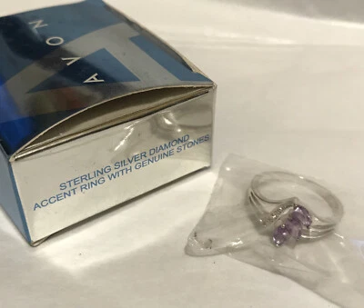 Nuevo en Caja Anillo Avon Plata de Ley 925 Piedra Púrpura Genuina Talla 10 Foto 1 de 4