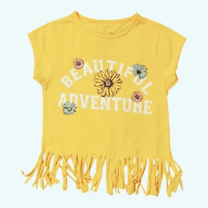 Girls "Beautiful Adventure" Mustard Fringe T-Shirt (Sizes 7/8 and 10/12) - Picture 1 of 5