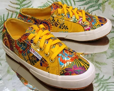 SUPERGA KORELAW GOLD SILK EMBROIDERED FASHION SNEAKERS LACED SHOES WOMENS SZ 6 - Image 1 of 4