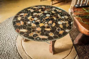 15" Round Natural Agate Stone Coffee Table Top Mosaic Computer Desk Furniture - Picture 1 of 8