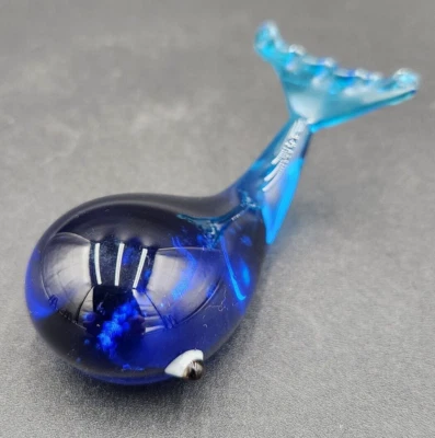 Vintage Hand Blown Cobalt Blue Glass Whale Figurine Paperweight - Image 1 of 4