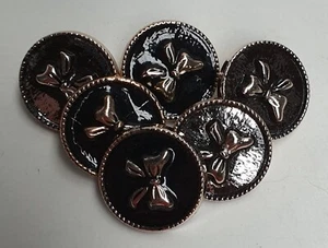 6 Black and Gold Shank Button Ribbon Bow Design Lightweight Plastic 2cm Wide - Picture 1 of 4