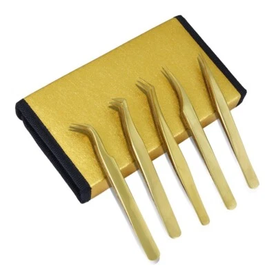 Набор золотых пинцетов для наращивания ресниц 5 шт. из нержавеющей стали - Изображение 1 из 3