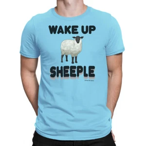 T-shirt uomo cotone biologico sveglia pecore novità teorie del complotto - Foto 1 di 3