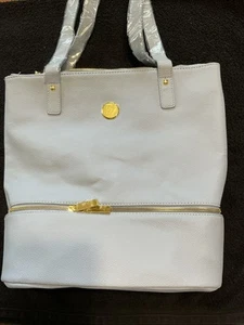Joy Mangano, Double-Decker Leather Light Blue Tote/Purse - Picture 1 of 12