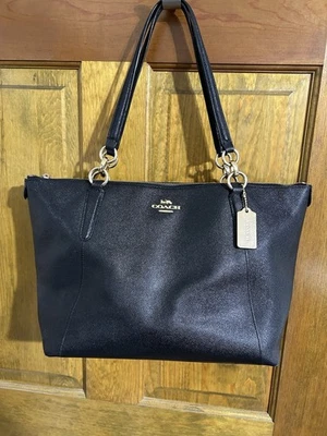 Coach Ava F57526 Black Crossgrain Leather Large Shoulder Bag Purse Brass Charm - Image 1 of 4