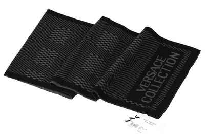 Versace Collection Men's Geometric Pattern Wool/Acrylic Scarf Black/Grey - Image 1 of 2