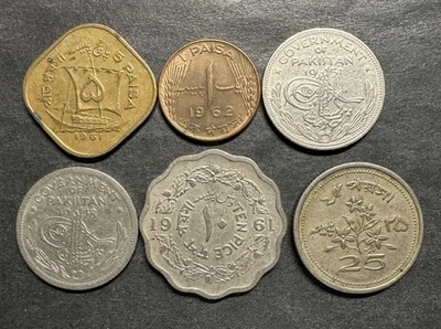 Lote de 6 monedas de Pakistán diferentes piezas rupia luna estrellas mundo extranjero  Foto 1 de 2