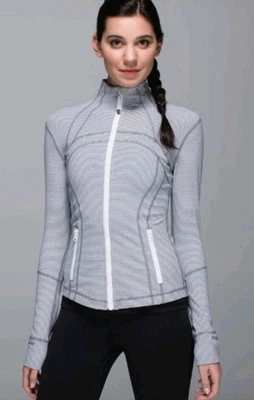 Lululemon Define Full Zip Running Jacket Tonka Stripe Heathered Slate White! 6 - Image 1 of 4