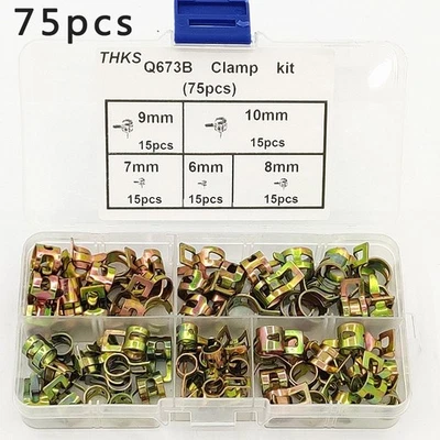 75pcs 6-10mm Spring Clip Air Tube Clamp Fasteners For Fuel Hose Line Water Pipe - Image 1 of 4