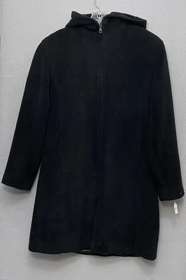 Kristen Blake Wool Blend Coat Women’s M Black Hooded Full Zip Lined Pockets  - Image 1 of 4