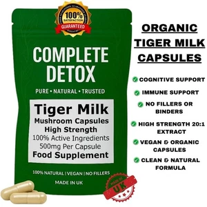 Bio Tigermilch Pilz hochfest 500mg (20:1) vegane Kapseln sauber & natürlich - Bild 1 von 8