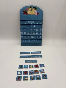 Vintage Perpetual Wood Wall Calendar Country Fruit Scene, Handpainted Tiles - Picture 1 of 8