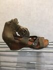 AS98 Wedge Heel Sandals Size 4 Khaki Olive Green Leather Studded AirStep Vintage