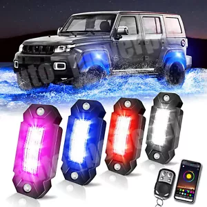 4x RGB LED Rock Light Kit For Off-Road Underglow Foot Wheel Well Light Truck ATV - Picture 1 of 21
