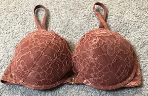 H&M Full Coverage Push Up Bra Sz 34C Mauve Floral Lace Front Closure Underwired - Picture 1 of 11