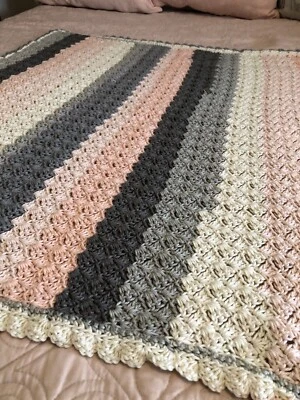 Vtg Multi Color Pink Retro Granny Hand Crochet Knit Afghan Throw Blanket 35x35 - Image 1 of 4