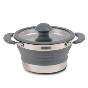 Kampa Folding Collapsible Silicone & Stainless Steel Saucepan - 1.5 Litre - Grey - Picture 1 of 2