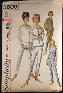 Blusa/top/pantalones Simplicity 5509 1964 de colección patrón talla 12 busto corte 32 - Imagen 1 de 2