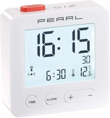 Digitaler Reise Funkwecker mit Thermometer Datum beleuchtetes XL Display weiss - Bild 1 von 4