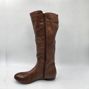 ALDO Becki Tall Boots Women's 6.5 Brown Leather  Side Zip Calf Buckle~