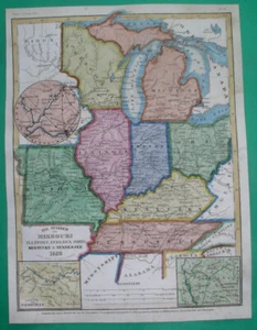 1849 rare ORIGINAL MAP UNITED STATES WISCONSIN ILLINOIS OHIO MICHIGAN INDIANA - Picture 1 of 8
