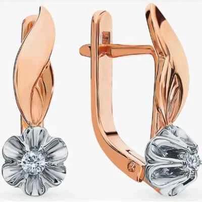 New Style Earrings Natural Diamond Earring For Women's Gift 14K Two Tone Gold - Image 1 of 4