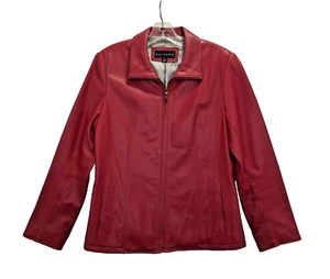 GALLERY Red Leather Jacket Size M Full Zip Slash front Pockets Women's - Picture 1 of 20