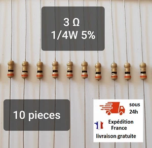 Résistance 3ohm 10 pièces 1/4W 5% Resistance Cuche Métal 3 ohm - Picture 1 of 1