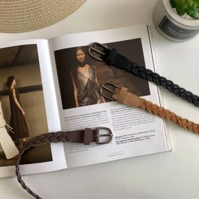 Women Ladies Skinny Dressy black Brown Rope Woven Braided Belt Waistband 41 in - Image 1 of 4