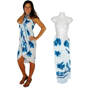 1 World Sarongs Damen Hibiskusblüten Überwurf Sarong in weiß/türkisblau - Bild 1 von 1