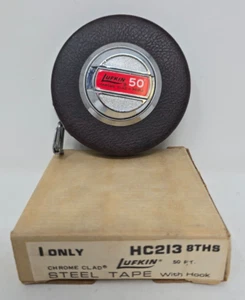 VINTAGE LUFKIN CHROME CLAD 50ft Tape Measure HC213 New in Box - Picture 1 of 5