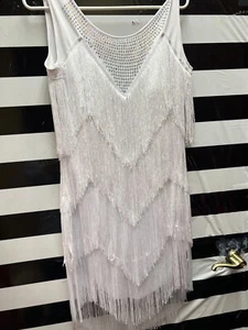 Women "Unbranded" white, fringe, beaded flapper sleeveless dress. NoSize C Below - Picture 1 of 2