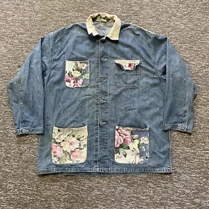 Vintage GAP Denim Barn Chore Coat Jacket Custom Patchwork Hippie Boho Size Large - Picture 1 of 11