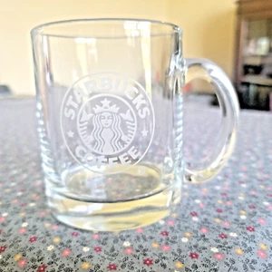 Vintage Starbucks Klarglas geätzte Meerjungfrau hellgrau Logo 12 Unzen Kaffeebecher Tasse - Bild 1 von 16