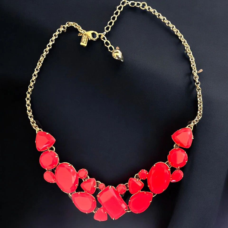 "Collar Kate Spade llamativo tono rojo dorado babero Y2K joyería de moda 18""" Foto 1 de 4