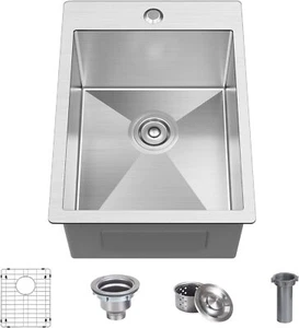 Stainless Drop in Kitchen Bar Sink 13x15 15x15 15x20 30x18 Topmount Single Bowl - Picture 1 of 56