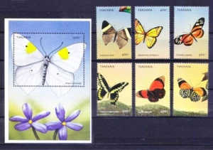 Tanzania 1999 MNH MS+6v, insectos mariposas - Imagen 1 de 1