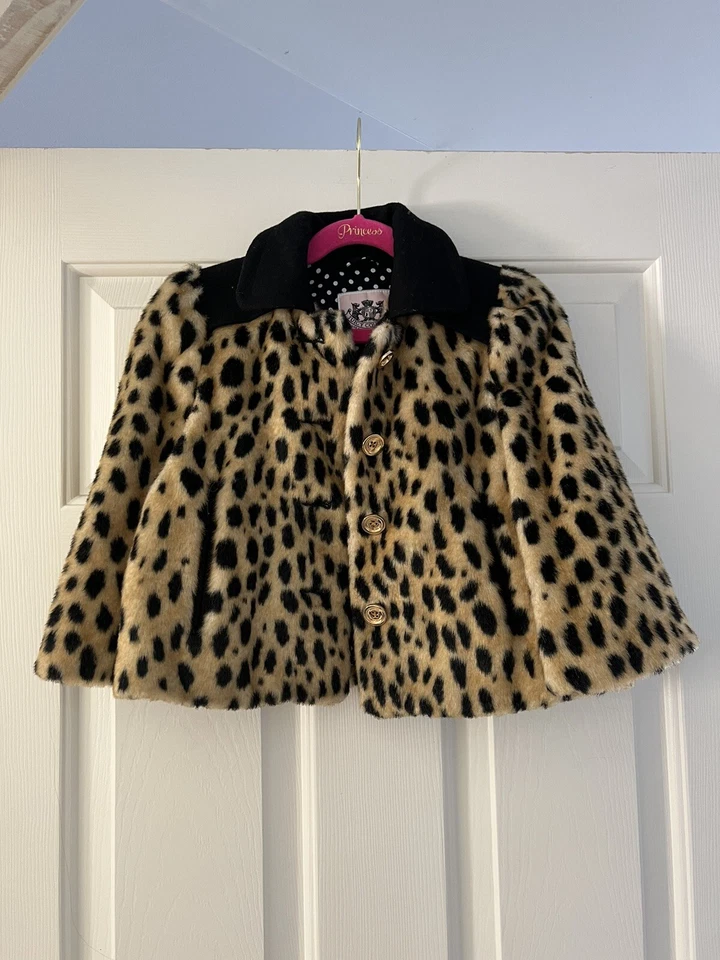 JUICY COUTURE Girls Cheetah Print 2-Pc Cape Coat & Bonnet Sz 2/3 - Image 1 of 4
