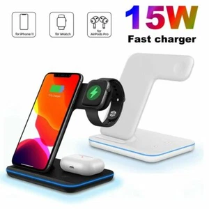 3 In 1 Wireless Charger Stand For Apple Watch Ultra/9/8/7 iPhone 15 14 13 12 Pro - Picture 1 of 14