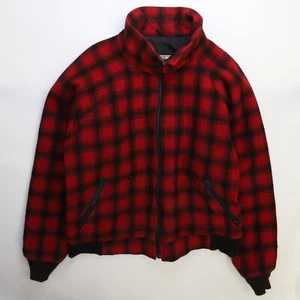 Vintage L.L. Bean Wool Bomber Jacket Size XL Red Buffalo Plaid - Picture 1 of 9