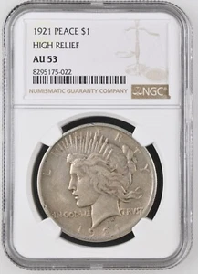 1921 Peace SIlver Dollar $1 High Relief NGC AU53 8295175-022 - Picture 1 of 4