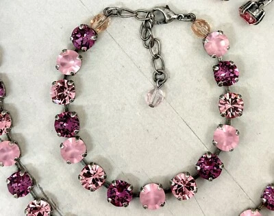 Frosted DARK PINK Cup Chain Bracelet made with Dark Pink Austrian Crystals - Image 1 of 4